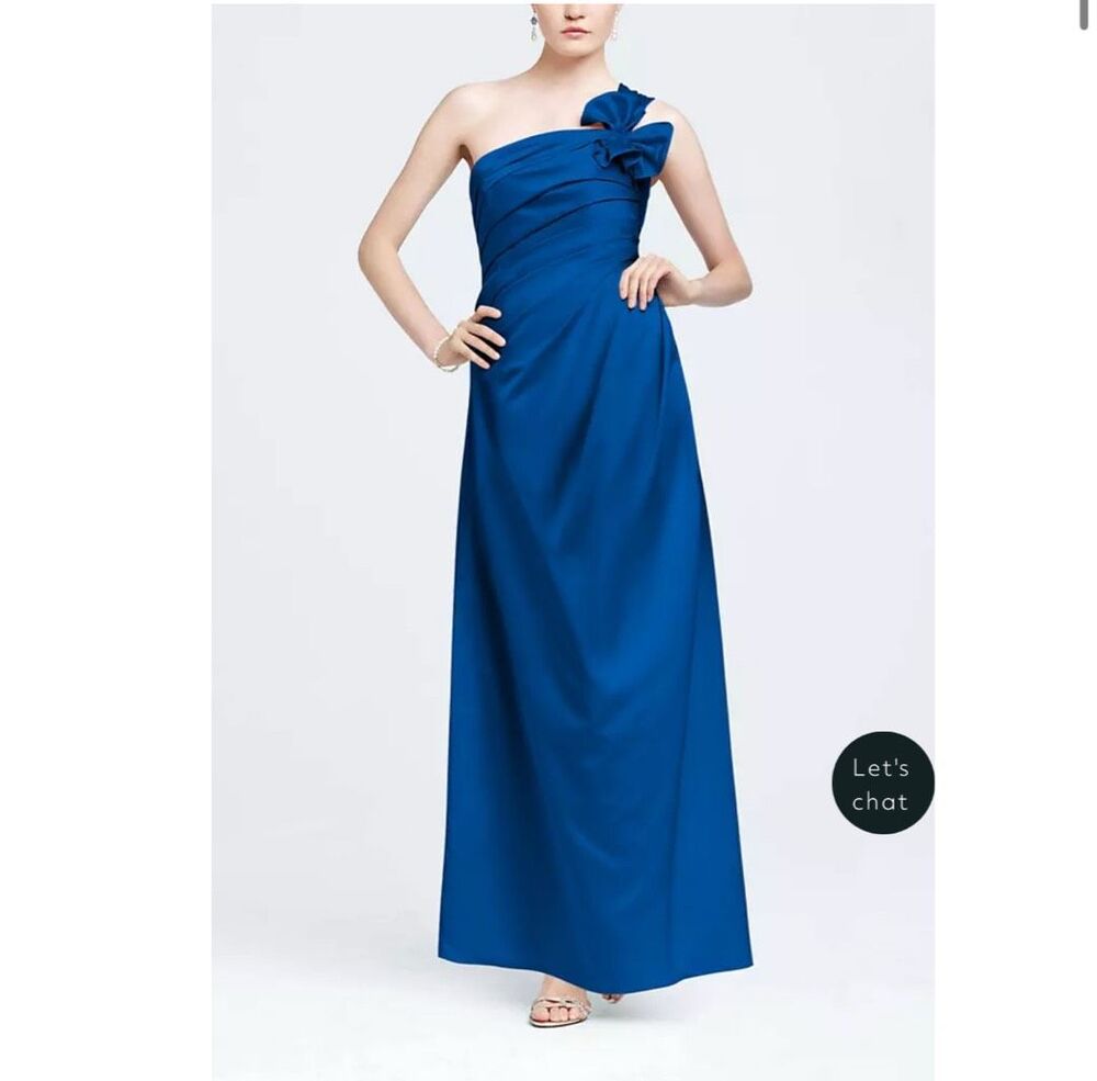 David’s Bridal One Shoulder Satin Ballgown with Fan Detail Cobalt Blue Horizon 8